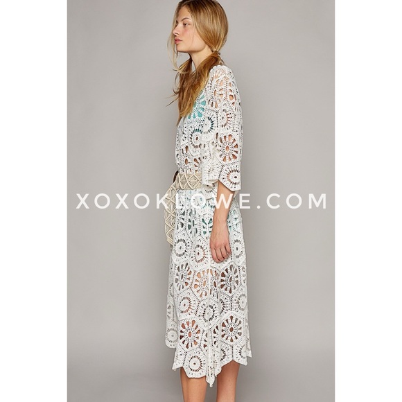 POL Off White Cotton Crochet Half Sleeve Relaxed Fit A Line Dress - Picture 5 of 11